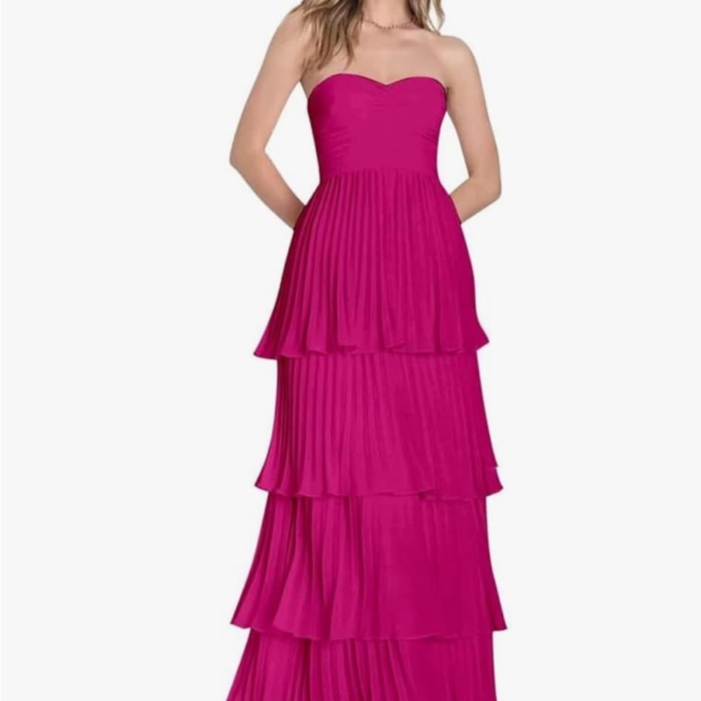 Elegant Pink Strapless Tiered Dress